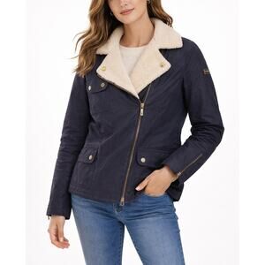 Barbour International Springer Waxed Cotton Jacket Black Sherpa Coat Black US 4